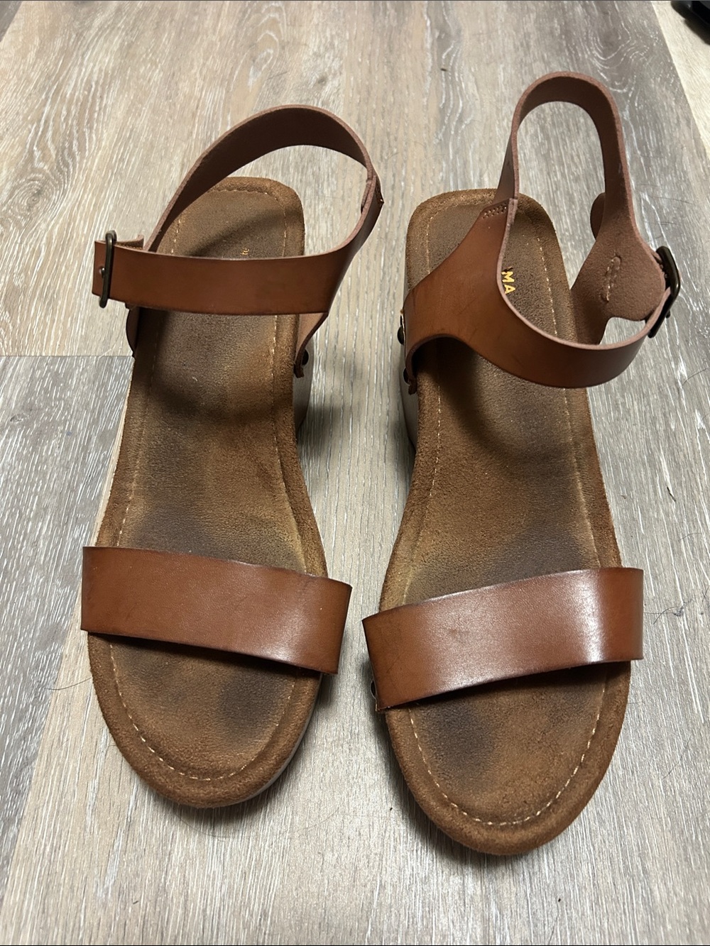 Women's Brown Leather Ankle-Strap Sandals with Buckle